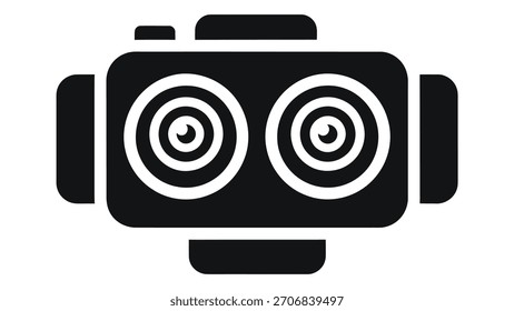 Video Icono de la cámara de 360 grados para la realidad virtual y la experiencia inmersiva, símbolo omnidireccional de la tecnología de captura