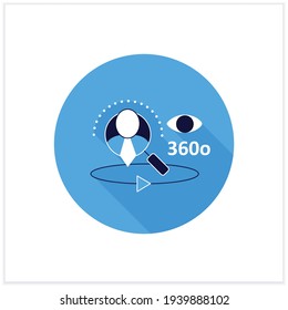 360-degree Customer View Flat Icon.All Client Data In One Place. Interactions With Customer Service, Social Media Behavior.Customer Data Concept. Vector Illustration 