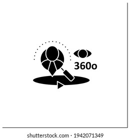 360-degree Customer View Glyph Icon.All Client Data In One Place.Interactions With Customer Service,social Media Behavior.Filled Flat Sign. Isolated Silhouette Vector Illustration