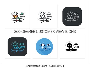 360-degree Customer View Icons Set.All Client Data In One Place.Interactions With Customer Service,social Media Behavior.Collection Of Icons In Linear,filled,color Styles.Isolated Vector Illustrations