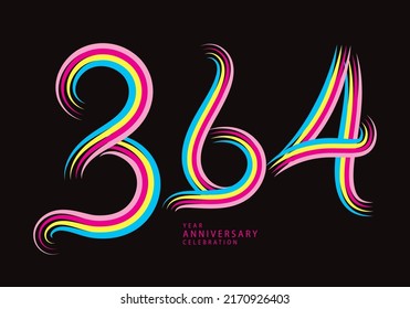 364 number design vector, graphic t shirt, 364 years anniversary celebration logotype colorful line,364th birthday logo, Banner template, logo number elements for invitation card, poster, t-shirt.