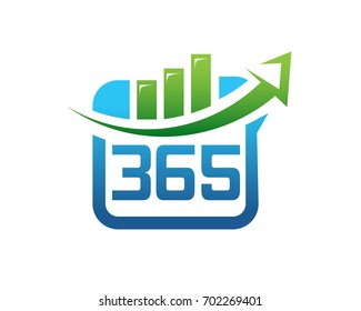 365 calendar icon with arrow and chart, illustration design, isolated on white background.