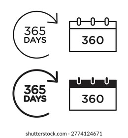 365 day icon in black and white colors.
