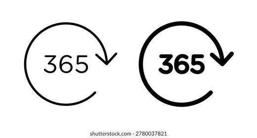 365 day icon. Flat and outline icons. Black icons