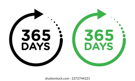 365 Day Symbol Set. One Year Warranty Vector Icon for UI Designs.