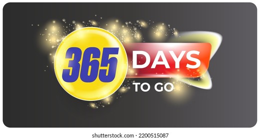 365 días para hacer cuenta regresiva plantilla de diseño de banner horizontal azul moderno. 365 días para ir a la venta anuncio gris elegante banner, etiqueta, pegatina, icono, afiche y volante.
