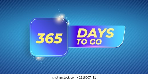 365 días para hacer cuenta regresiva plantilla de diseño de banner horizontal azul moderno. 365 días para ir a la venta anuncio azul elegante banner, etiqueta, pegatina, icono, afiche y volante.