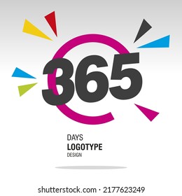 365 Days Logo, Icon Design, Number In Broken Circle With Colorful Bang Of Confetti On White Background