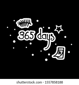 365 days wishes, messages, quotes for Christmas, new year holidays greeting card, banner, poster.  lettering in doodle style. isolated vector festive illustration