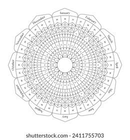 365 Days of Yoga, Yoga habit tracker. Mandala Colouring Page. Yoga Digital Planner