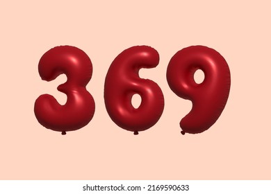 368 globo 3d número hecho de renderización 3d de globo metálico realista. Globos 3D de helio rojo para la venta decoración Fiesta Cumpleaños, Celebración de Aniversario, Fiesta de la Boda. Ilustración del vector