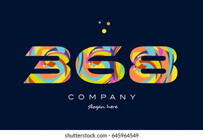 368 number digit numeral logo colored colorful rainbow acrylic modern creative vector icon design template
