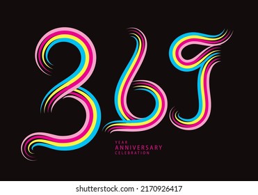 369 number design vector, graphic t shirt, 369 years anniversary celebration logotype colorful line,369th birthday logo, Banner template, logo number elements for invitation card, poster, t-shirt.