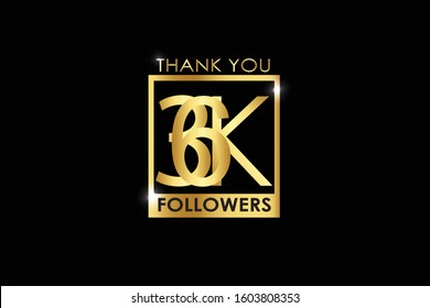 36k, 36.000 Followers thank you logotype with golden Square and Spark light white color isolated on black background for social media, internet, website - Vector