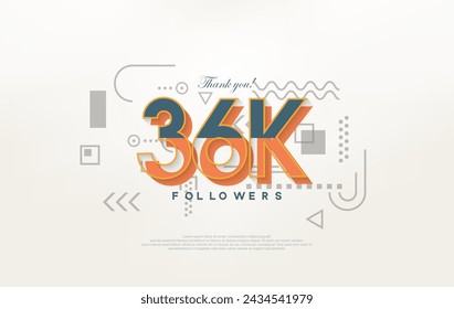 36k followers Thank you, with colorful cartoon numbers illustrations.