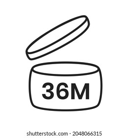 36m period after open pao icon sign flat style design vector illustration isolated on white background. 36 month pao expiration period for cosmetic packaging line art symbol.