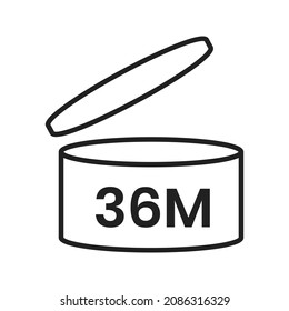 36m period after open pao icon sign flat style design vector illustration isolated on white background. 36 month pao expiration period for cosmetic packaging line art symbol.