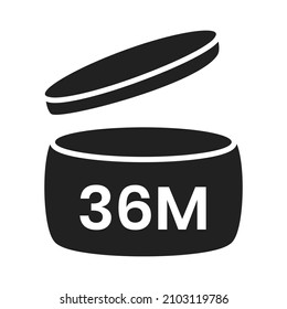 36m period after open pao icon sign flat style design vector illustration isolated on white background. 36 month pao expiration period for cosmetic packaging line art symbol.