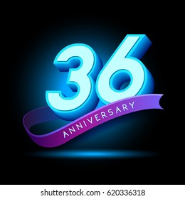 36th Anniversary 3D text with glow effect .celebration vector  template design