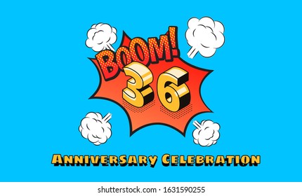 36th anniversary background comic theme with blue background and isometric numeric, editable vector eps 10