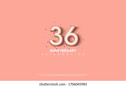 36th anniversary background with illustrations of white numbers and pink color on the edges of numbers.