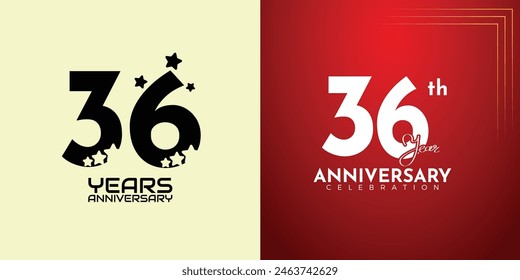 36th Anniversary celebration, 36 Anniversary celebration, Realistic 3d sign, stars, festive illustration, red background with White number, 36,47

