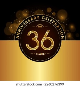 36th Anniversary Celebration. logo design with golden numbers and text for birthday celebration event, invitation, wedding, greeting card, banner, poster, flyer, brochure. Logo Vector Template