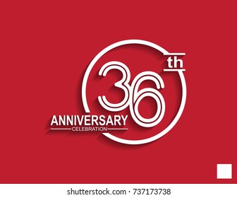 36th anniversary celebration logotype with linked number in circle isolated on red background