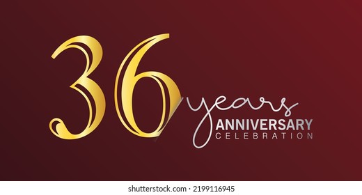 36th anniversary celebration logotype number gold color with red color background. vector anniversary for celebration, invitation card, and greeting card