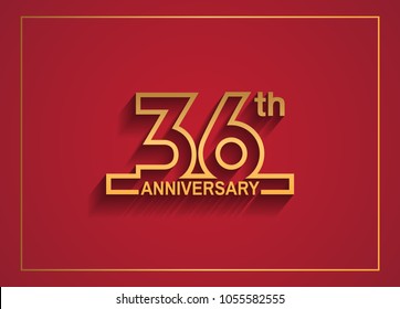 36th anniversary design with simple line style golden color isolated on red background for celebration event