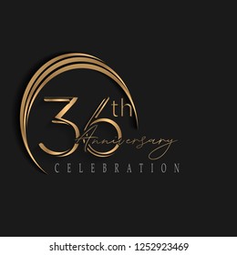 36th anniversary, design templates vector and illustrations with golden color and dark background