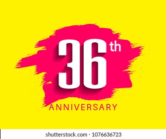 36th anniversary flat design pink brush on yellow background for celebration event 