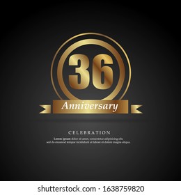 36th anniversary golden logo text decorative. With dark background. Ready to use. Vector Illustration EPS 10