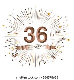 36th Anniversary greeting Card with Starburst. Vector illustration.