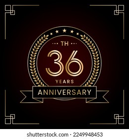 Diseño del logo del 36º Aniversario con Laurel corona para la celebración del cumpleaños. Diseño de arte de línea, plantilla de vectores de logotipos
