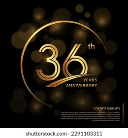 36th Anniversary logo design with double line numbers. Golden anniversary template. Vector Logo Template