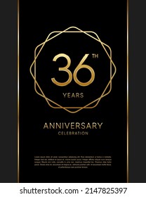 36th anniversary logotype. Anniversary celebration template design with golden ring for booklet, leaflet, magazine, brochure poster, banner, web, invitation or greeting card. Vector illustrations.