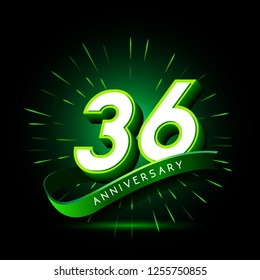 36th anniversary neon text vector design template. green number neon logo, light banner design element colorful design trend, night bright advertising neon text anniversary event party template