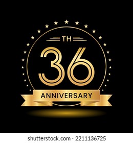 36º Aniversario, diseño de plantilla perfecto para la celebración del aniversario con color oro para folletos, folletos, carteles, web, invitación o tarjeta de saludo. Plantilla de vector
