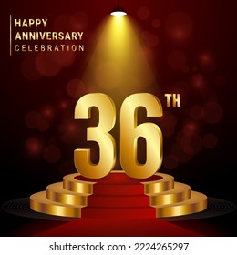 36th Anniversary. Perfect template design with golden podium for celebration events, weddings, greeting cards and invitation cards. Vector illustration