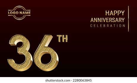 36th Anniversary template design concept with golden number. Vector Template