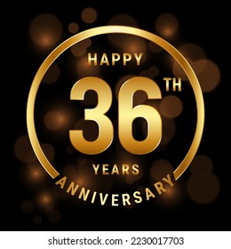 36th Anniversary. Anniversary template design with gold ring for celebration event, wedding, invitation and greeting card. Vector illustration