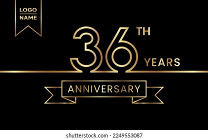 36th Anniversary template design with gold color for celebration event, invitation, banner, poster, flyer, greeting card. Line Art Design, Vector Template