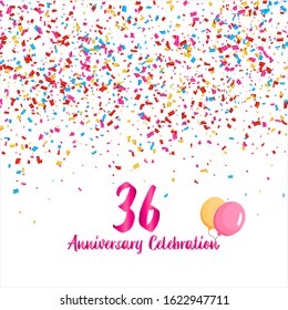 36th anniversary vector background, white background with three colors ornament and pink font, editable vector eps 10