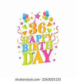 36th happy birthday logo with balloons, vector illustration design for birthday celebration, greeting card and invitation card.