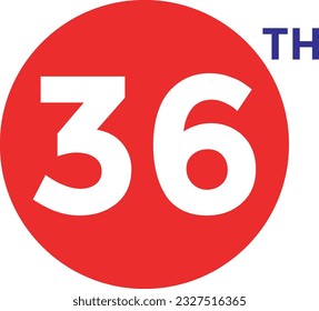 36th Ordinal Numbers counting vector art illustration with fantastic font and blue red color - 36th anniversary - happy birthday