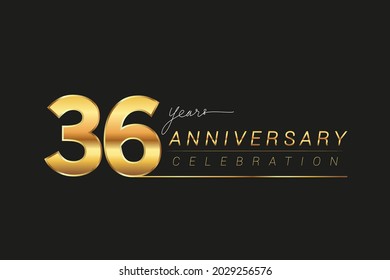 36th years anniversary celebration logotype. Anniversary logo with golden and silver color isolated on black background, vector design for celebration, invitation card, and greeting card.