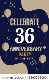 36th years anniversary design for greeting invitation with balloon elegant design template