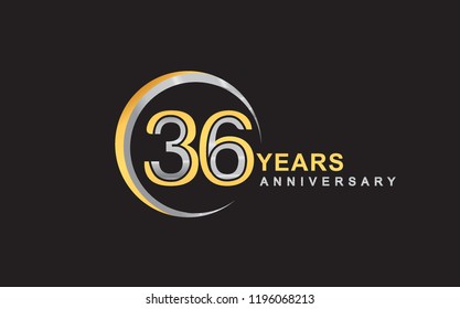 36th years anniversary golden and silver color with circle ring isolated on black background for anniversary celebration event
