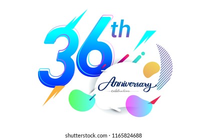 36th years anniversary logo, vector design birthday celebration with colorful geometric background, isolated on white background.